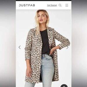 JUSTFAB‎ Women Leopard Print Long Sleeve Button Front Trench Coat Jacket XS